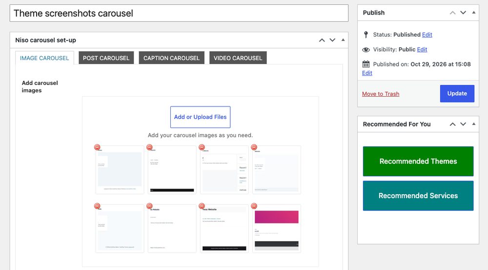 Niso Carousel Slider editor with eight images added